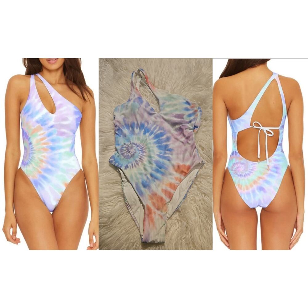 Isabella Rose Tie Dye Asymmetrical One Piece Swimsuit Size L NWT